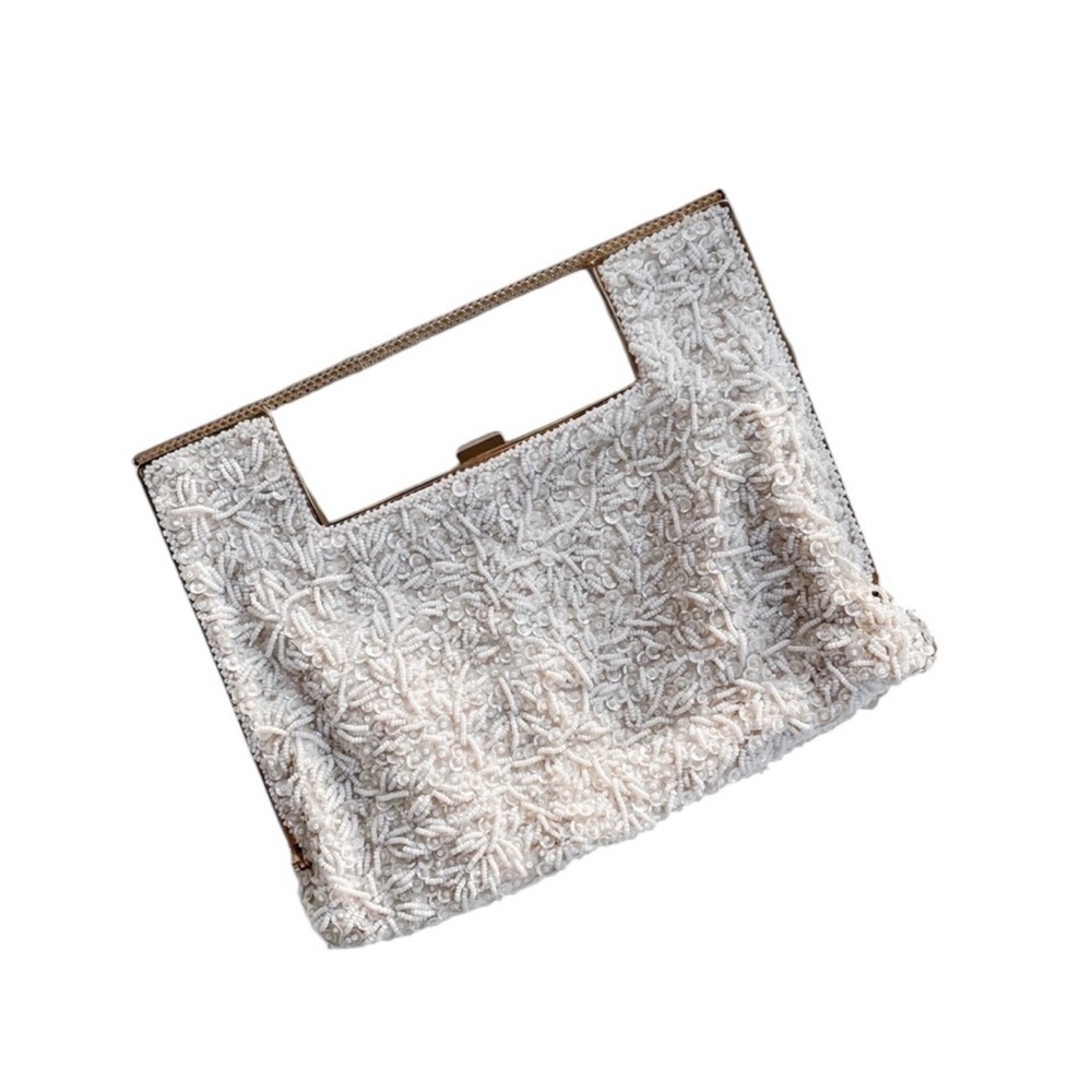 VINTAGE Beaded Elegant Cream Handbag